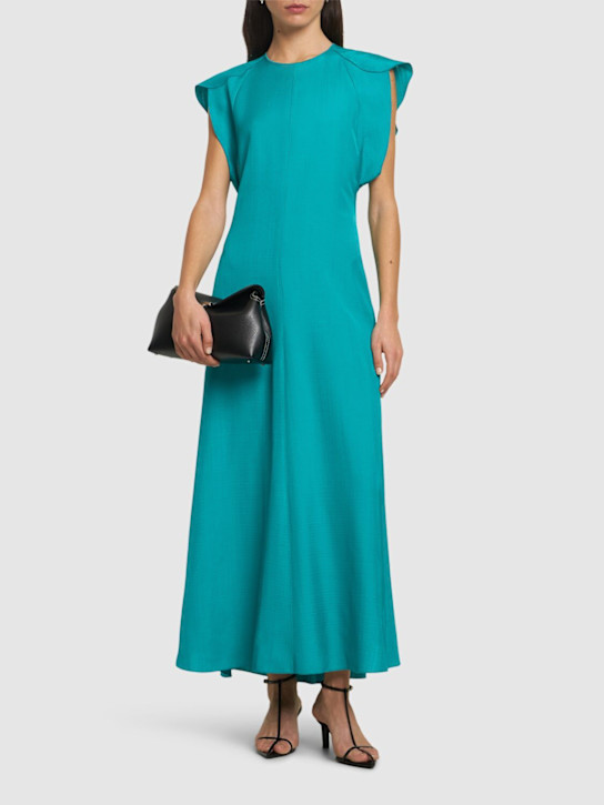 Folded cap sleeve viscose midi dress - Thumbnail 2