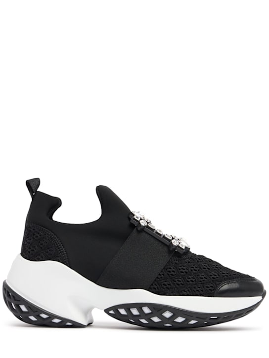 Roger Vivier: 75mm Viv Run mesh & neoprene sneakers - Black - women_0 | Luisa Via Roma