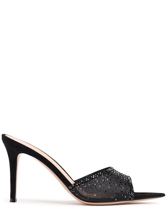 Gianvito Rossi: 85mm Rania suede & organza mules - women_0 | Luisa Via Roma