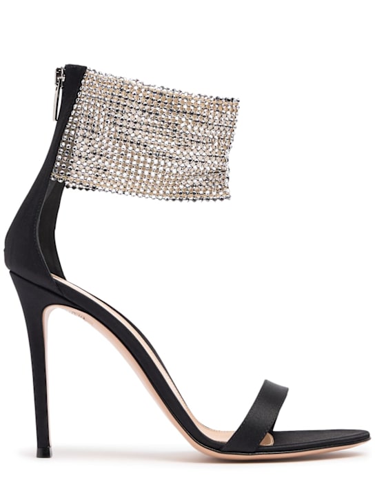 Gianvito Rossi: 105mm Satin & crystal sandals - Black+crystal - women_0 | Luisa Via Roma