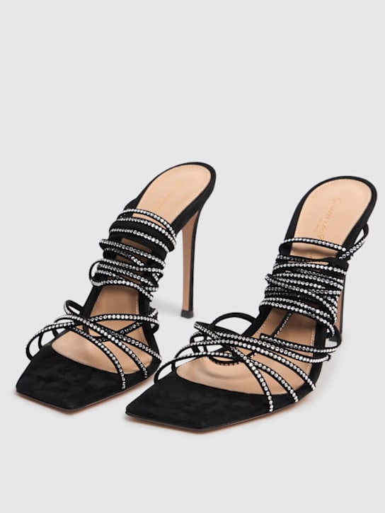 Gianvito Rossi: 105mm Suede & crystal sandals - Black - women_2 | Luisa Via Roma