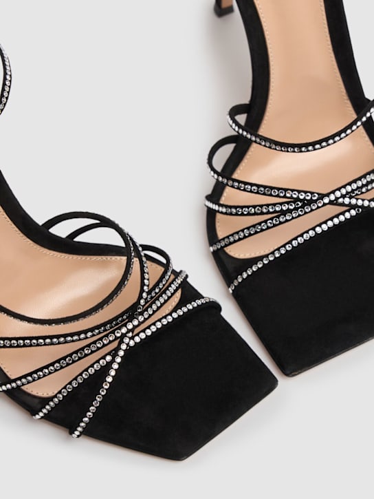 Gianvito Rossi: 105mm Suede & crystal sandals - Black - women_4 | Luisa Via Roma