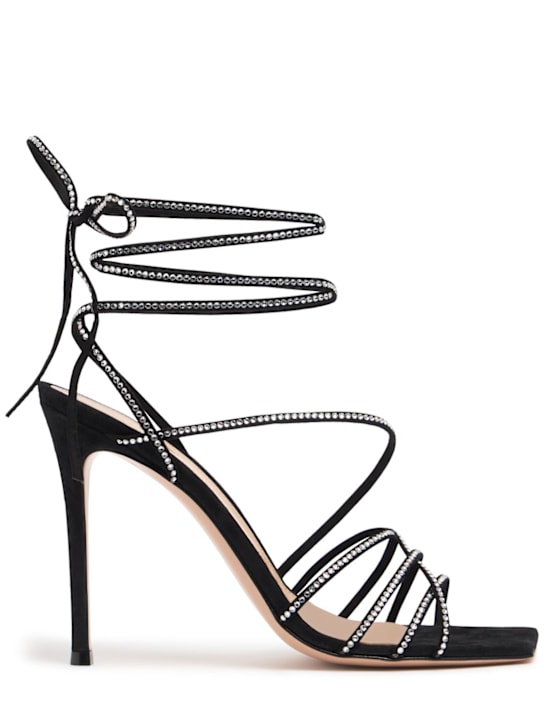 Gianvito Rossi: 105mm Suede & crystal sandals - Black - women_0 | Luisa Via Roma