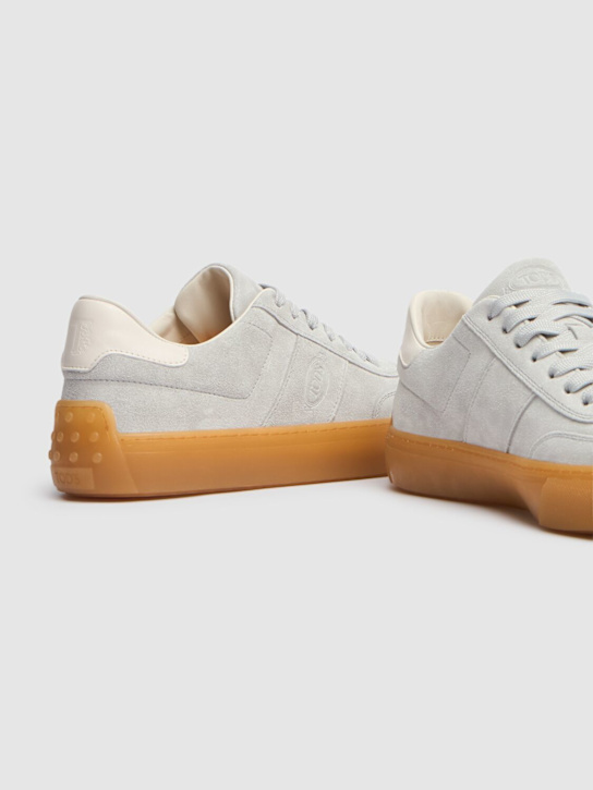 Tod's: Suede low top sneakers - Sky Blue - men_3 | Luisa Via Roma