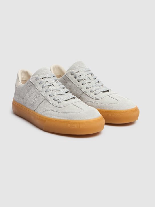 Tod's: Suede low top sneakers - Sky Blue - men_2 | Luisa Via Roma