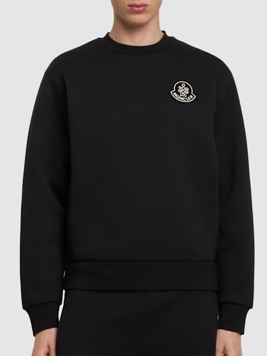 Moncler: CNY cotton blend crewneck sweatshirt - Black - men_2 | Luisa Via Roma