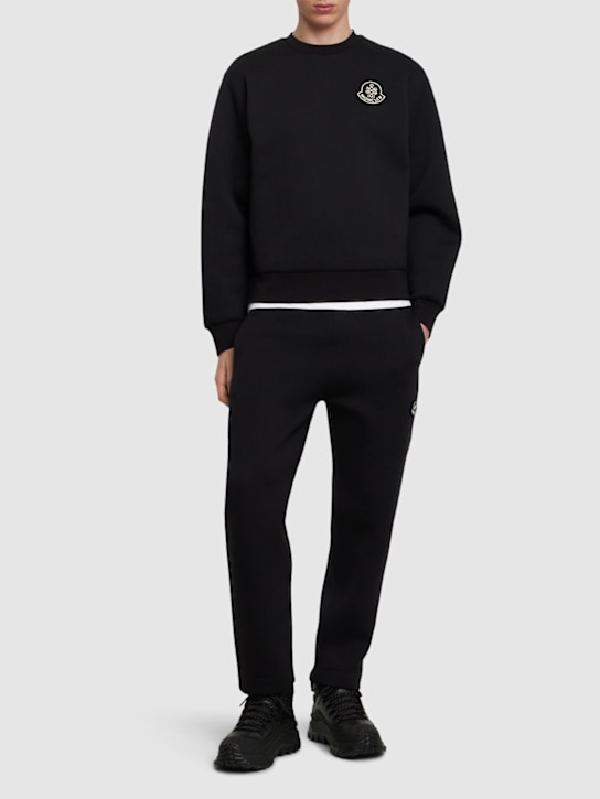 Moncler: CNY cotton blend crewneck sweatshirt - Black - men_1 | Luisa Via Roma