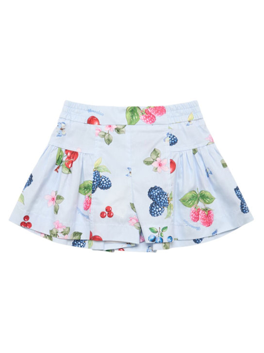 Monnalisa: Short en popeline de coton imprimé - Bleu Clair - kids-girls_0 | Luisa Via Roma