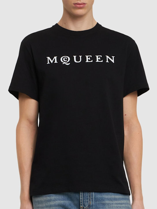 McQueen: Logo cotton t-shirt - Black - men_2 | Luisa Via Roma