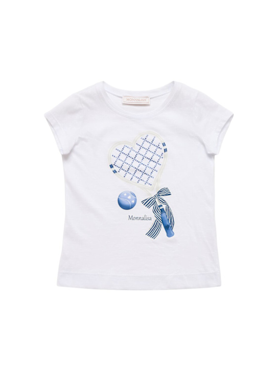 Monnalisa: ジャージーTシャツ - ホワイト/ブルー - kids-girls_0 | Luisa Via Roma