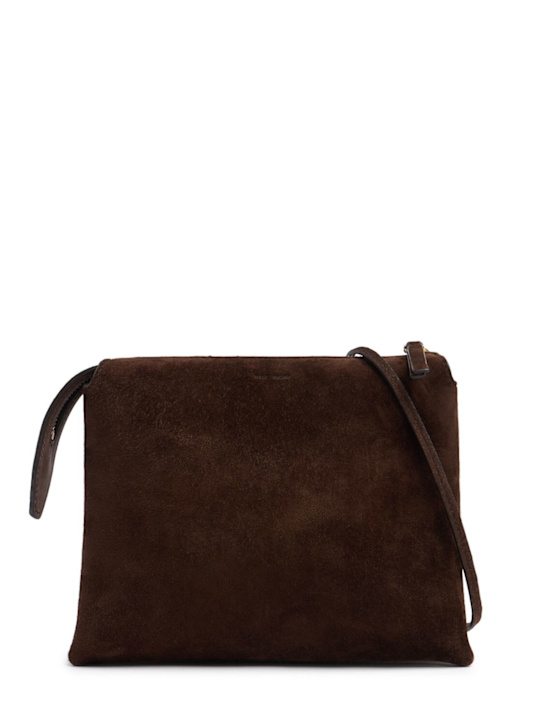 The Row: Nu mini Twin suede shoulder bag - Mocha - women_0 | Luisa Via Roma