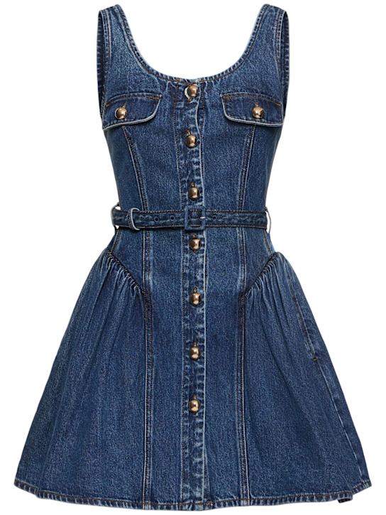 Self-portrait: Flared denim mini dress - women_0 | Luisa Via Roma