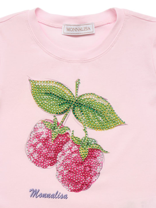 Monnalisa: T-shirt in jersey di cotone stampato - Rosa Chiaro - kids-girls_1 | Luisa Via Roma