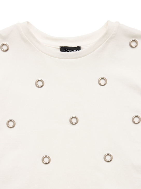Monnalisa: T-shirt cropped in jersey di cotone stretch - Bianco - kids-girls_1 | Luisa Via Roma