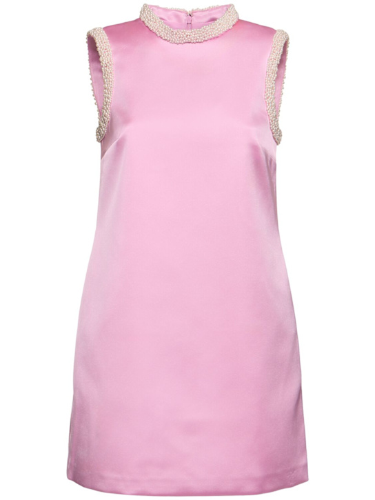 Self-portrait: Pearl trim satin mini dress - Pink - women_0 | Luisa Via Roma