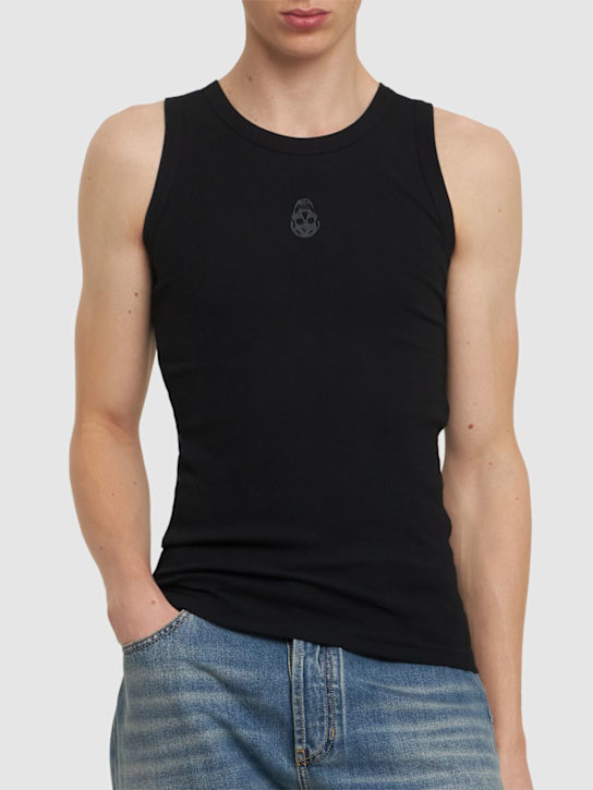 McQueen: Logo detail jersey tank top - Black - men_2 | Luisa Via Roma
