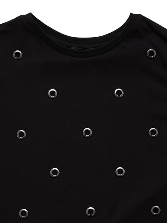 Monnalisa: Stretch cotton jersey crop t-shirt - Black - kids-girls_1 | Luisa Via Roma