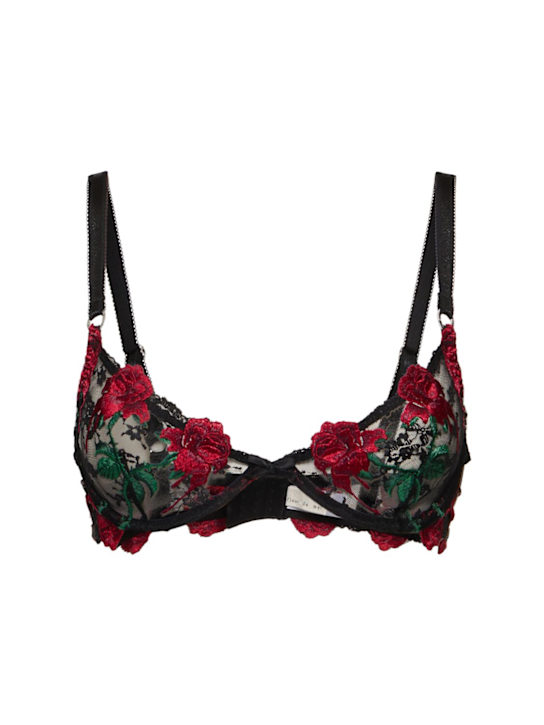 Fleur Du Mal: Bleeding Rose embroidered demi bra - women_0 | Luisa Via Roma