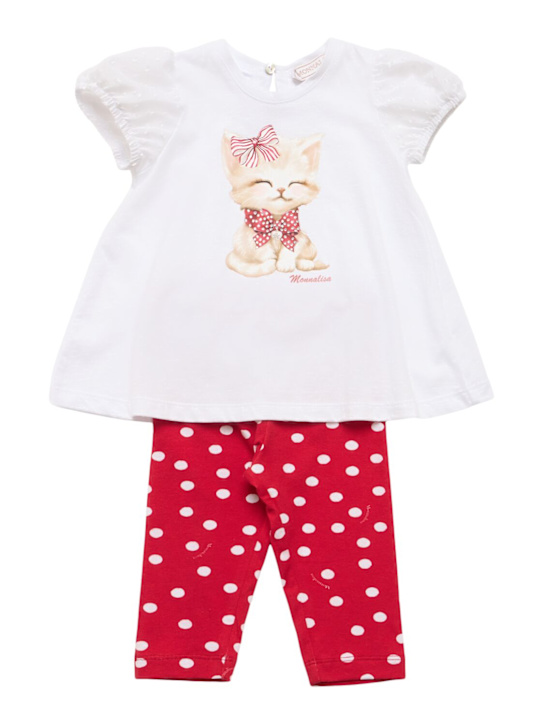 Monnalisa: T-shirt e leggings in jersey stampato - Bianco/Rosso - kids-girls_0 | Luisa Via Roma