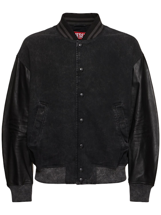 Diesel: L-Nyn leather & denim bomber jacket - men_0 | Luisa Via Roma