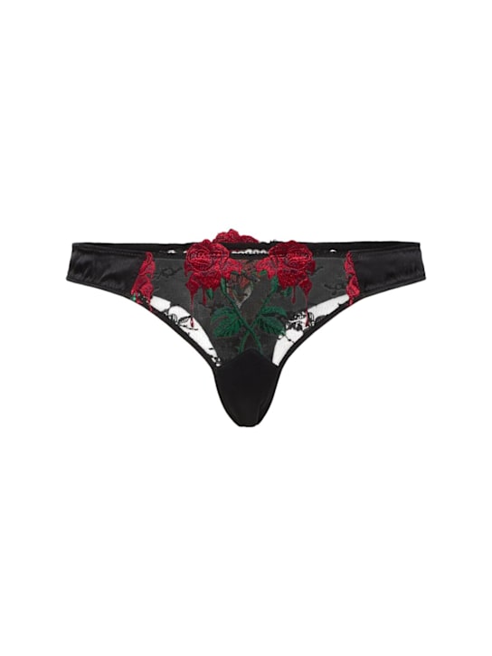 Fleur Du Mal: Bleeding Rose embroidered thong - women_0 | Luisa Via Roma