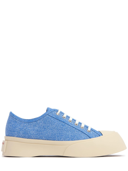 Marni: Pablo denim low top sneakers - Light Blue - men_0 | Luisa Via Roma