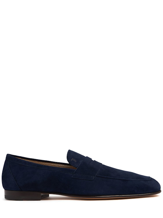 Tod's: Suede loafers - Blue - men_0 | Luisa Via Roma