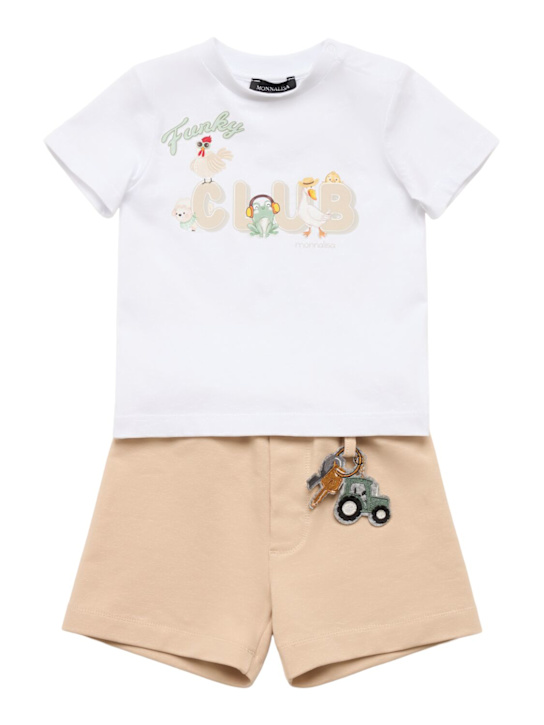 Monnalisa: Printed cotton t-shirt & shorts - White/Beige - kids-boys_0 | Luisa Via Roma