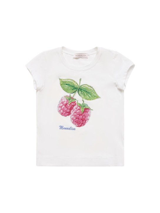 Monnalisa: T-shirt in jersey di cotone stampato - Bianco - kids-girls_0 | Luisa Via Roma