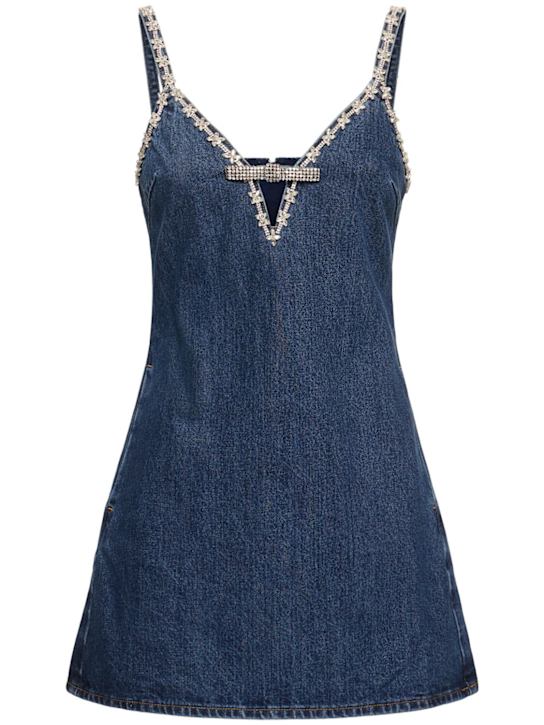 Self-portrait: Strappy denim mini dress - women_0 | Luisa Via Roma