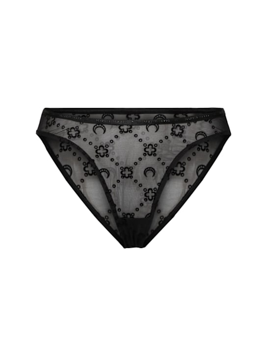 Moonogram high-cut flocked mesh briefs