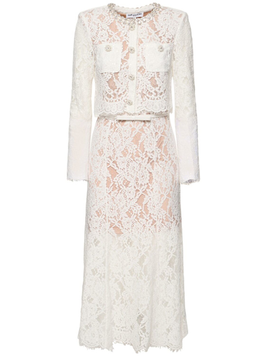 Self-portrait: Embellished lace midi dress - women_0 | Luisa Via Roma