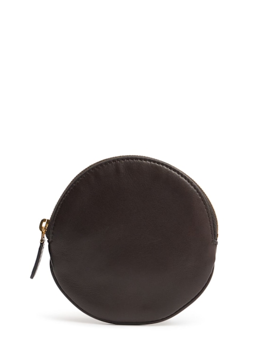 The Row: Round nappa leather pouch - Dark Brown - women_0 | Luisa Via Roma