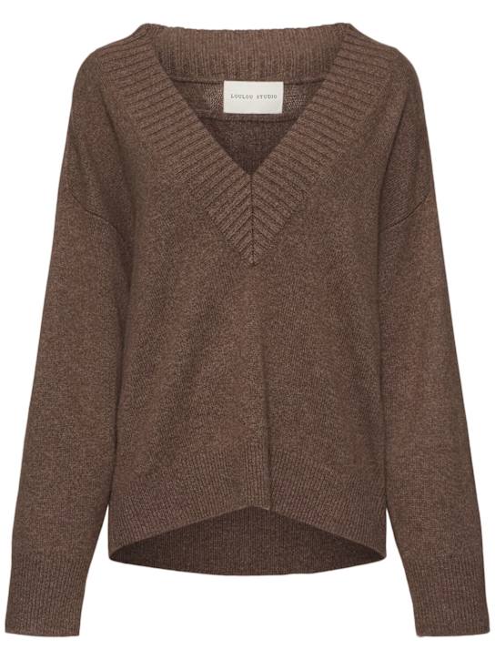 Loulou De Saison: Sage deep v neck cashmere sweater - women_0 | Luisa Via Roma