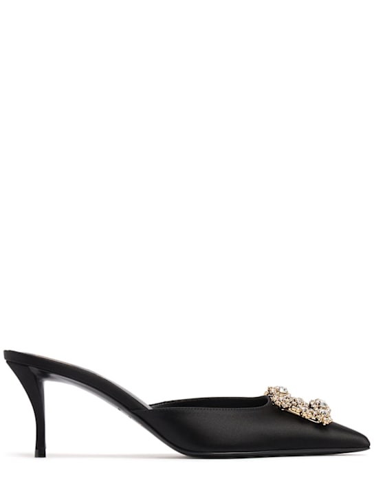 Roger Vivier: 65mm Flower Strass satin mules - Black - women_0 | Luisa Via Roma