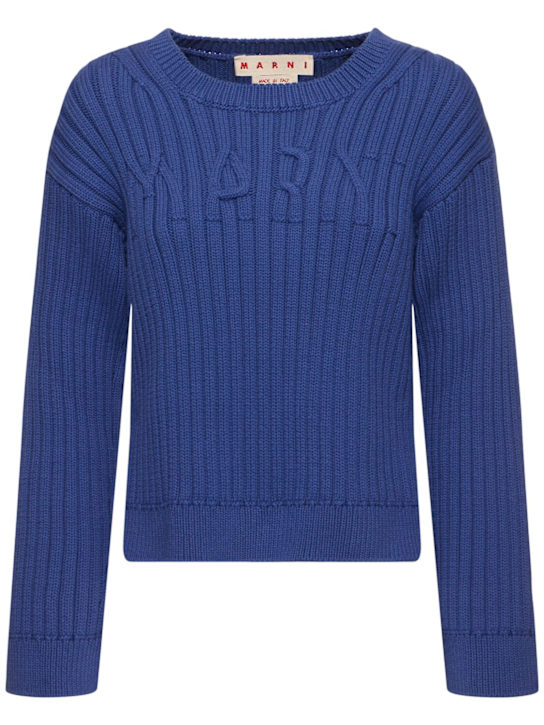 Marni: Logo knit round neck sweater - Blue - women_0 | Luisa Via Roma