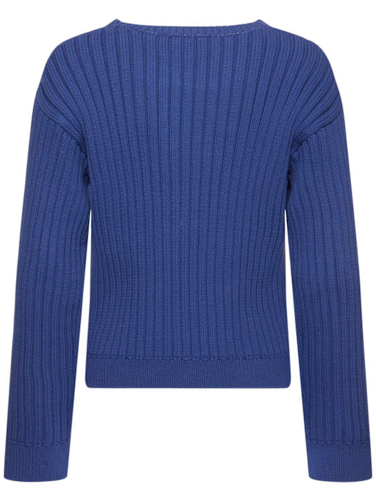 Marni: Logo knit round neck sweater - Blue - women_3 | Luisa Via Roma