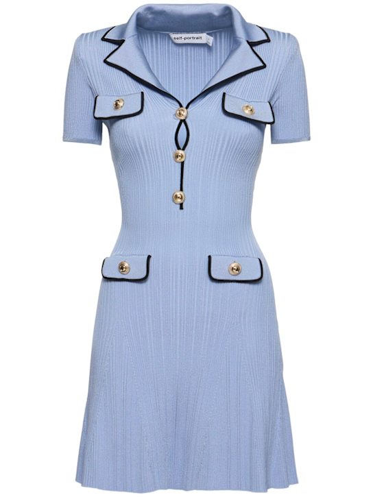 Self-portrait: Vestito in maglia di viscosa a costine - Blu - women_0 | Luisa Via Roma