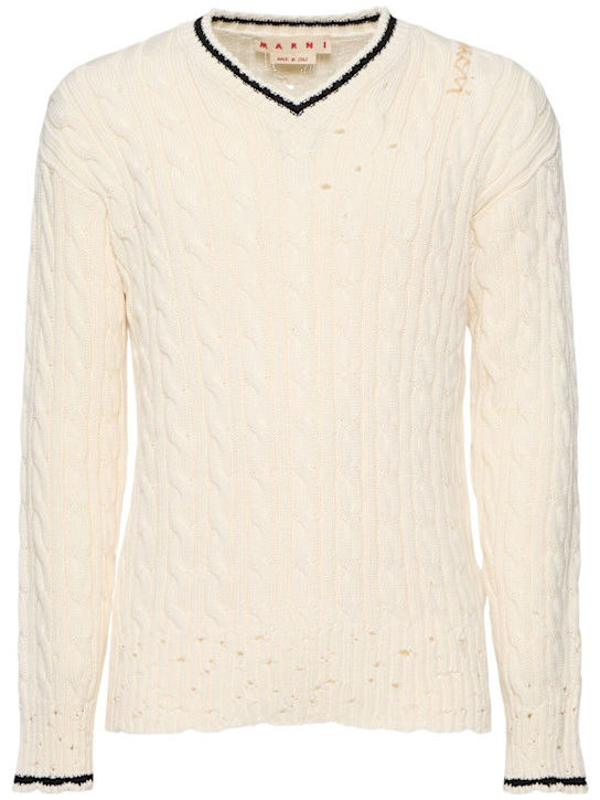 Marni: V-neck knitted sweater - Natural White - men_0 | Luisa Via Roma