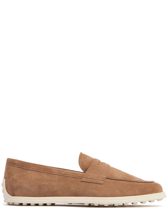 Tod's: 10mm Suede loafers - Cappuccino - women_0 | Luisa Via Roma