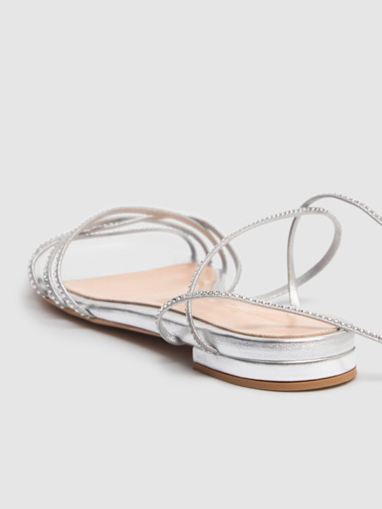 Gianvito Rossi: 10mm Leather & crystal sandals - Silver+silver - women_3 | Luisa Via Roma