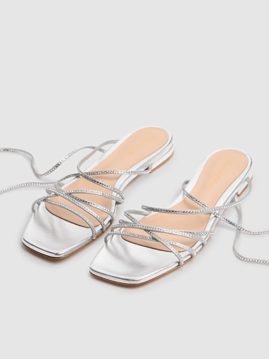 Gianvito Rossi: 10mm Leather & crystal sandals - Silver+silver - women_2 | Luisa Via Roma