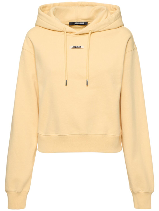 Jacquemus: Le Hoodie Gros Grain cotton crop hoodie - Beige - women_0 | Luisa Via Roma