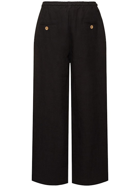 Commas: Wide leg linen pants - Black - men_3 | Luisa Via Roma