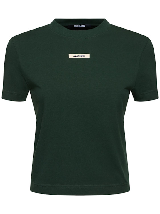 Jacquemus: Le Tshirt Gros Grain cotton t-shirt - Dark Green - women_0 | Luisa Via Roma