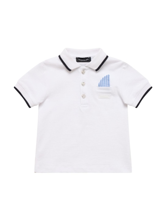 Monnalisa: Embroidered cotton piquet polo t-shirt - Beyaz - kids-boys_0 | Luisa Via Roma