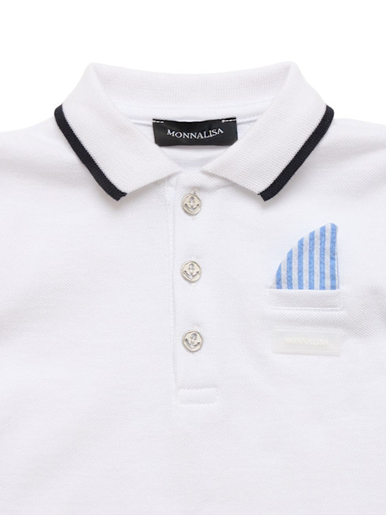 Monnalisa: Embroidered cotton piquet polo t-shirt - Beyaz - kids-boys_1 | Luisa Via Roma