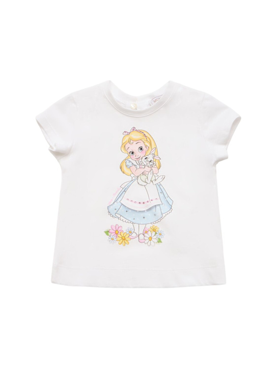 Monnalisa: T-shirt in jersey di cotone stampato - Bianco - kids-girls_0 | Luisa Via Roma