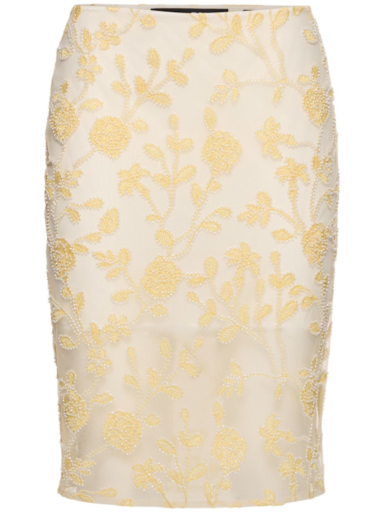 Rotate: Dula flower beaded midi skirt - Yellow/White - women_0 | Luisa Via Roma