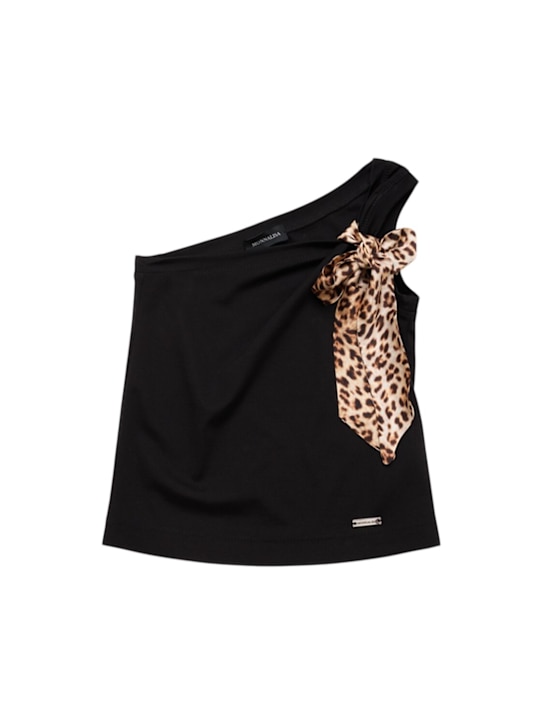 Monnalisa: Top con cuciture Milano e fiocco - Nero - kids-girls_0 | Luisa Via Roma